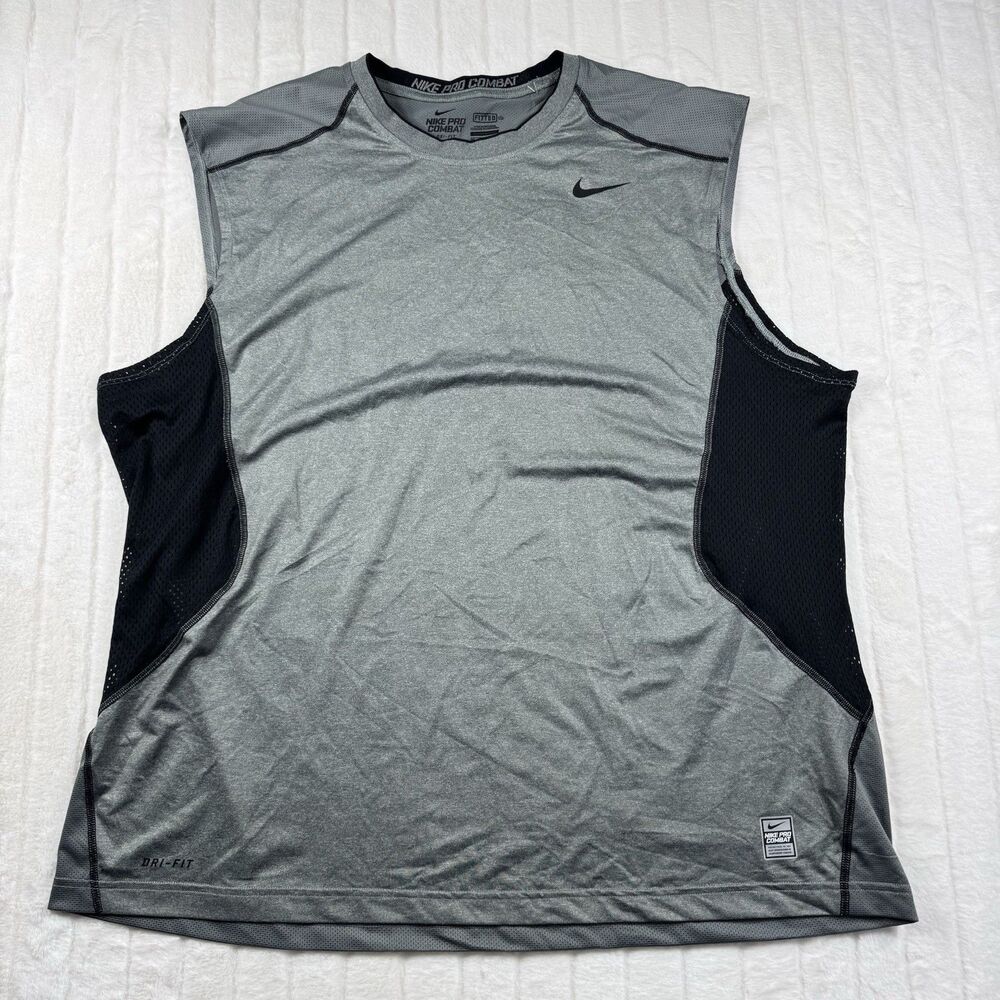 Nike Pro Combat Fitted Hypercool Tank T-Shirt Men 3XL Gray Black Performance NWT